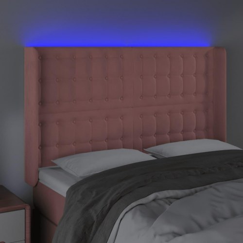 Sengegavl med LED-lys 147 x 16 x 118/128 cm - lyserød