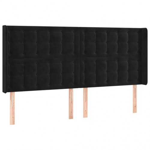 Sengegavl med LED-lys 163 x 16 x 118/128 cm - sort fløjl
