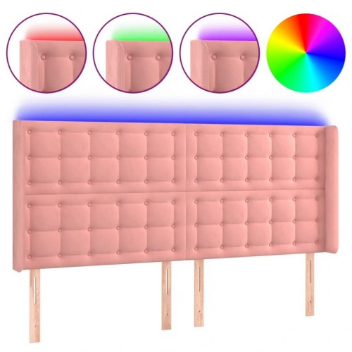 Sengegavl med LED-lys 163 x 16 x 118/128 cm - lyserød fløjl