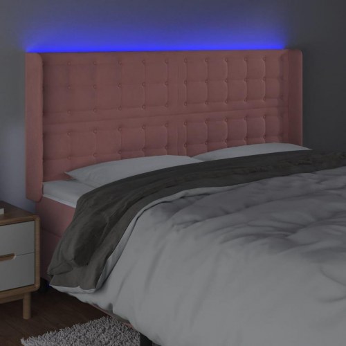 Sengegavl med LED-lys 163 x 16 x 118/128 cm - lyserød fløjl