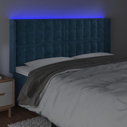 Sengegavl med LED-lys i fløjl - mørkeblå, 203 x 16 x 118/128 cm