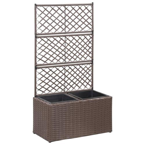 Espalier med plantekasse 2 krukker 58x30x107 polyrattan brun