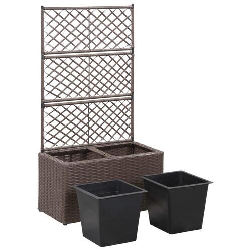 Espalier med plantekasse 2 krukker 58x30x107 polyrattan brun