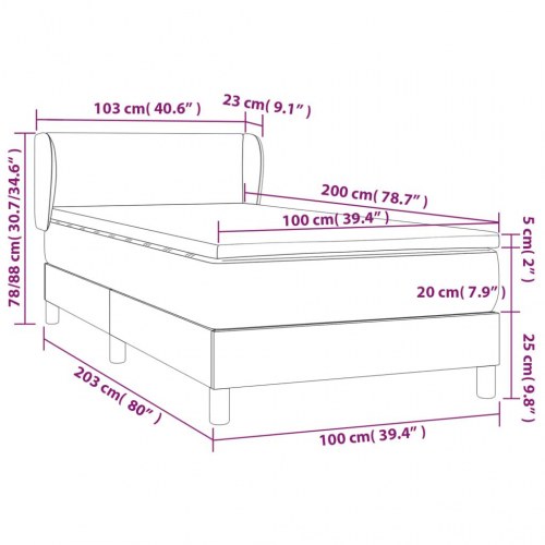 Kontinentalseng med madras 100×200 cm - stof, mørkegrå