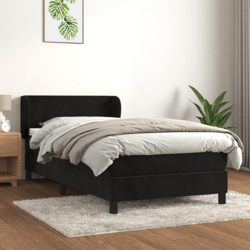 Kontinentalseng med madras 100x200 cm - fløjl, sort