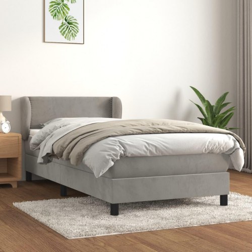 Kontinentalseng med madras 90×200 cm - fløjl, lysegrå