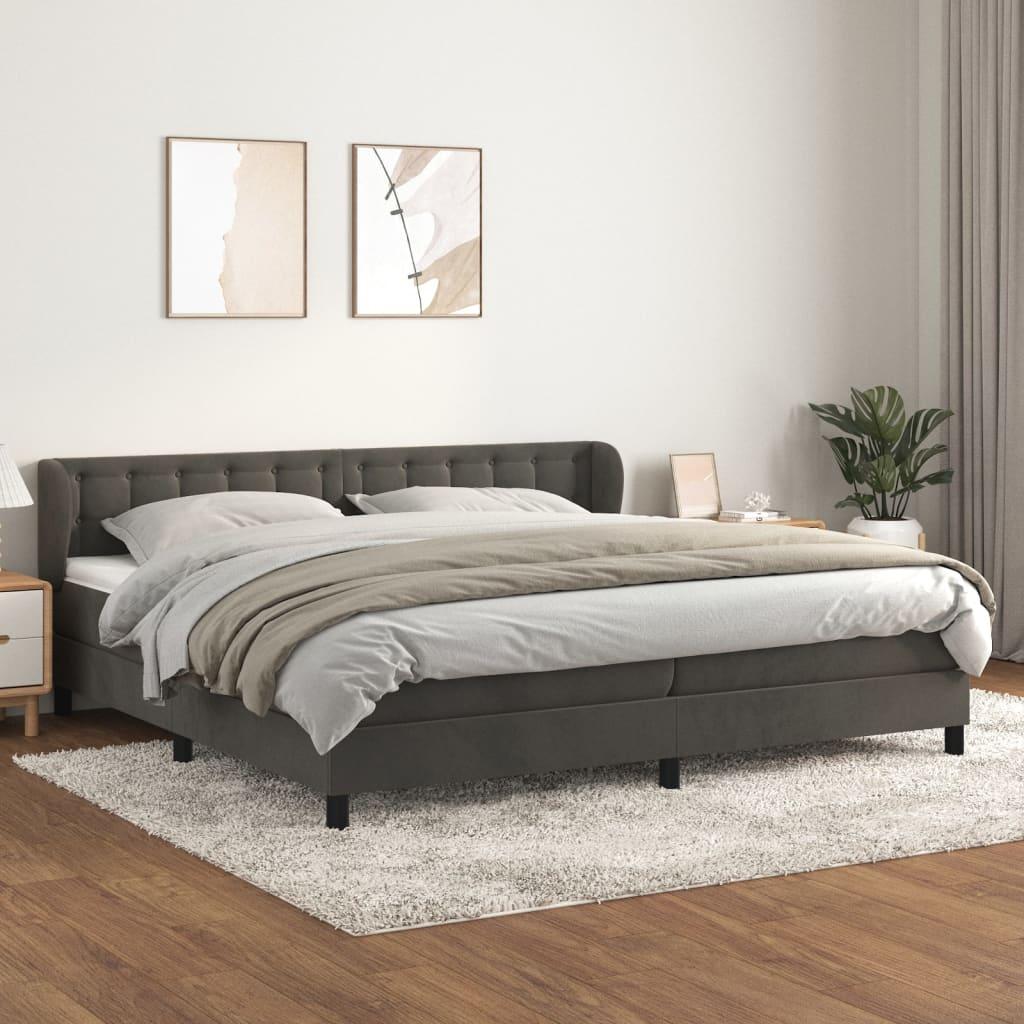 Kontinentalseng med madras 200x200 cm fløjl mørkegrå billede