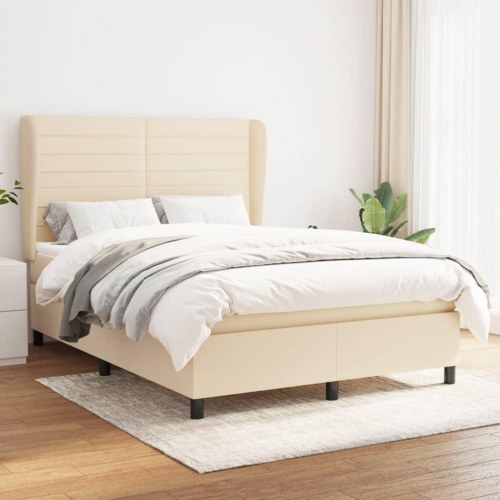 Kontinentalseng med madras 140x190 cm - stof, cremefarvet