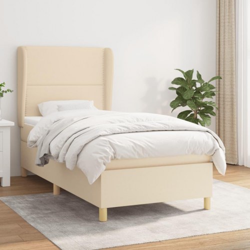 Kontinentalseng med madras 100×200 cm - stof, cremefarvet