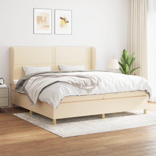 Kontinentalseng med madras 200x200 cm stof cremefarvet