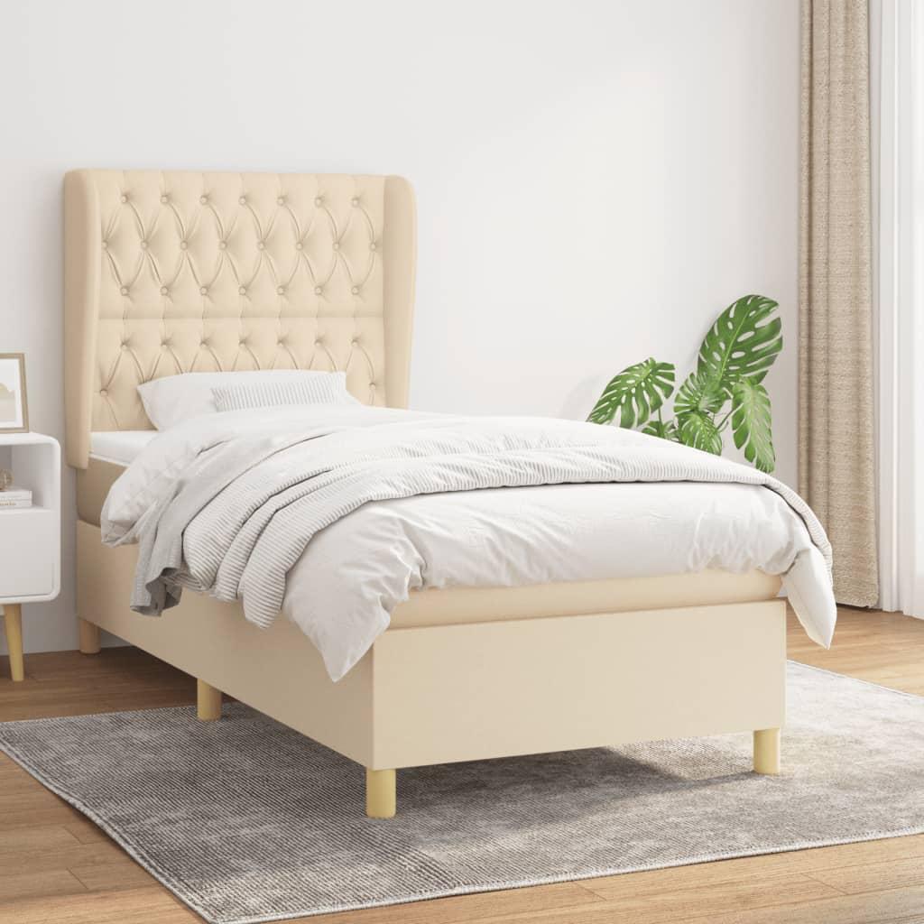 Kontinentalseng med madras 90×200 cm - stof, cremefarvet