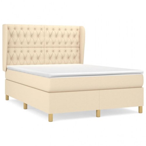 Kontinentalseng med madras 140×190 cm - stof, cremefarvet