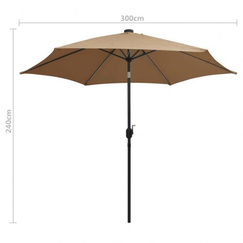 Parasol med LED-lys 300 cm - gråbrun