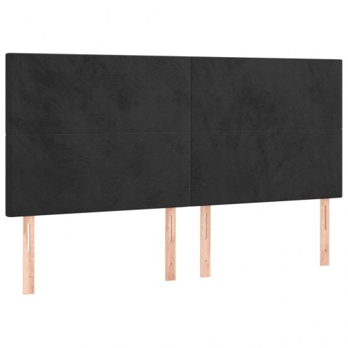 Kontinentalseng i fløjl 200 × 200 cm - sort med madras og topmadras