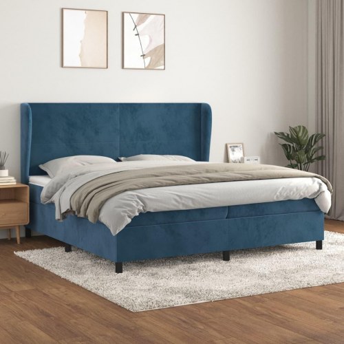 Kontinentalseng med madras 200x200 cm - fløjl, mørkeblå