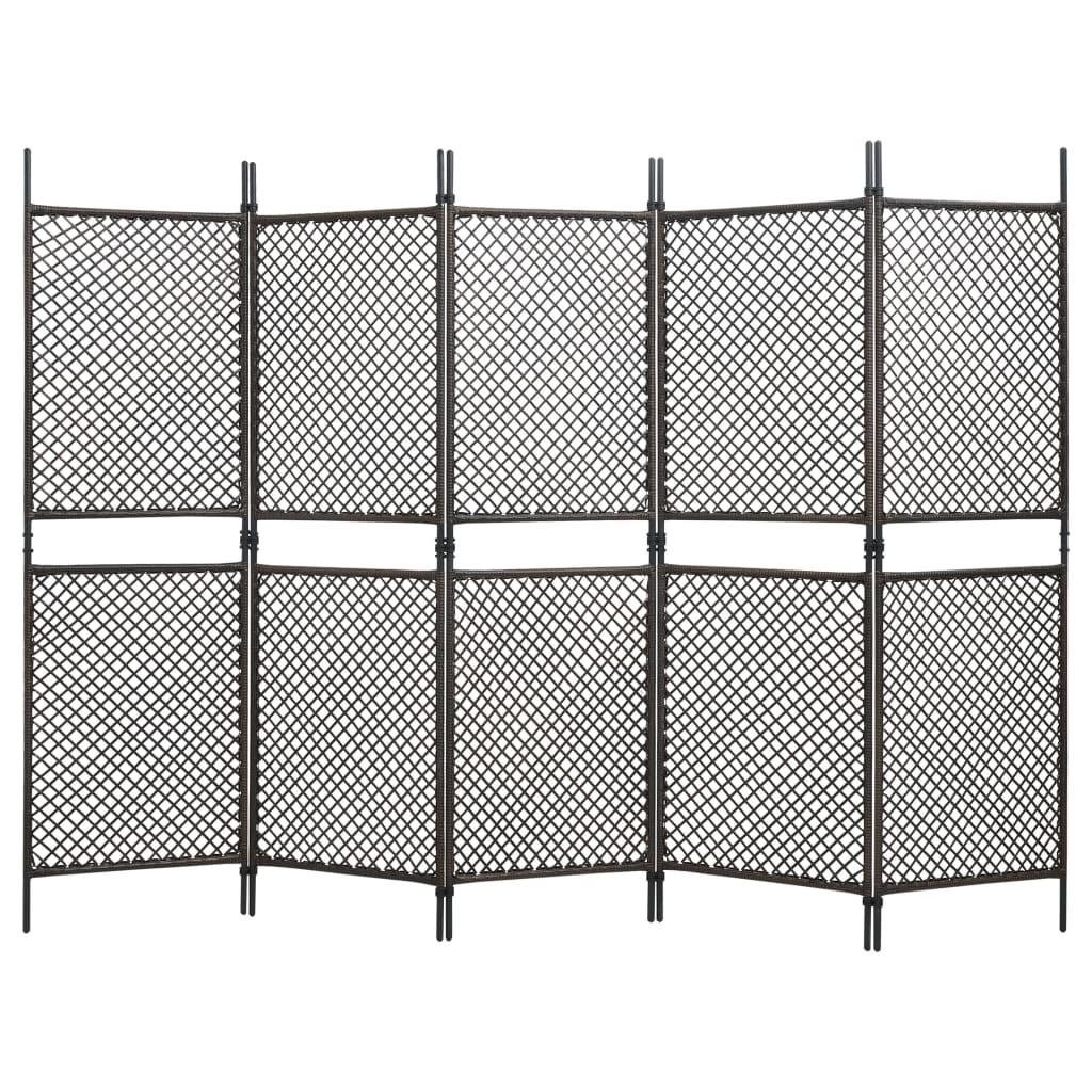 5-panels rumdeler 300x200 cm polyrattan brun