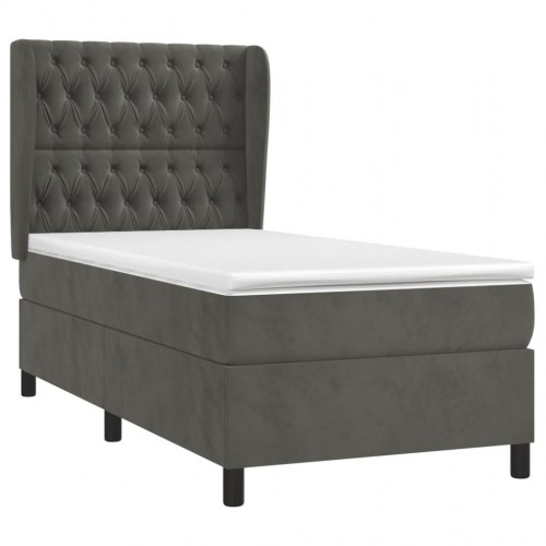 Kontinentalseng med madras 90×190 cm - fløjl, mørkegrå