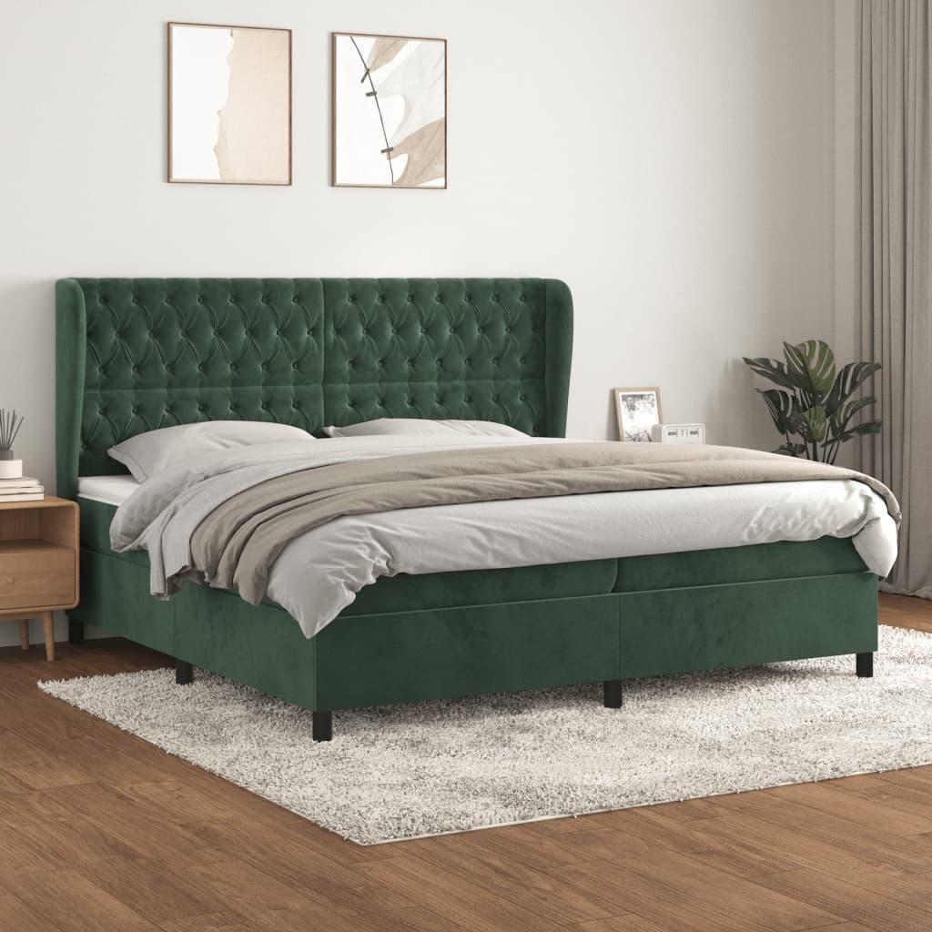 Kontinentalseng med madras 200x200 cm fløjl mørkegrøn