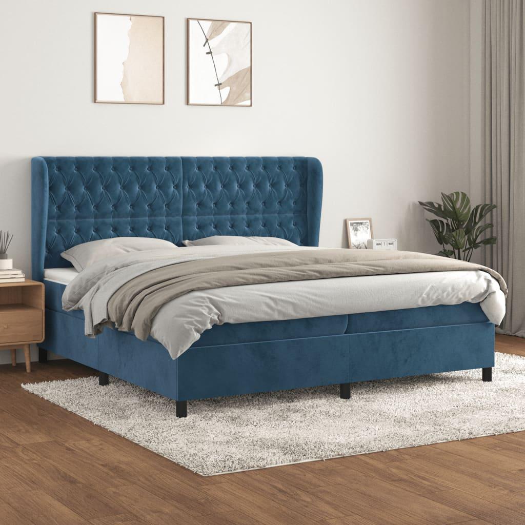 Kontinentalseng med madras 200x200 cm fløjl mørkeblå