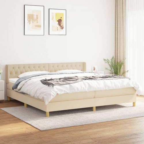 Kontinentalseng med madras 200×200 cm - stof, cremefarvet