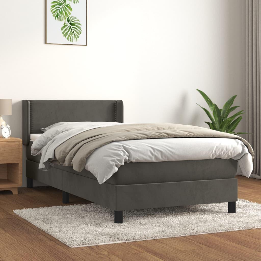 Kontinentalseng med madras 90x200cm fløjl mørkegrå