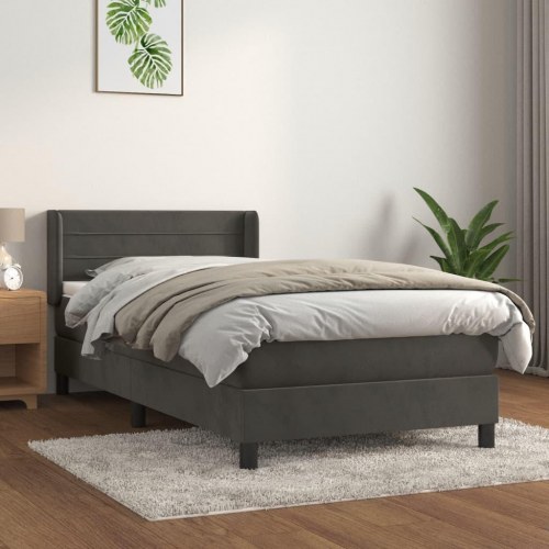 Kontinentalseng med madras 90×200 cm - fløjl, mørkegrå