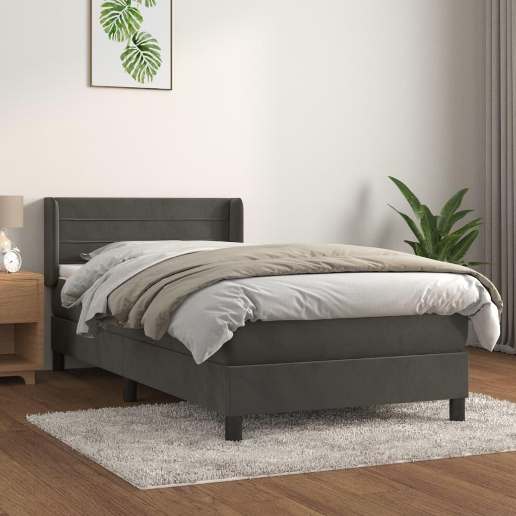 Kontinentalseng med madras 100x200 cm fløjl mørkegrå