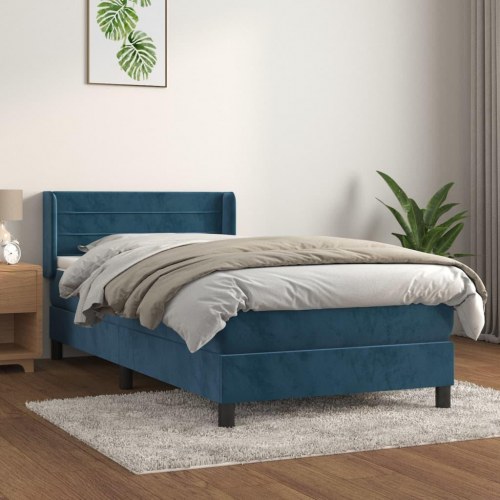 Kontinentalseng med madras 100×200 cm - fløjl, mørkeblå