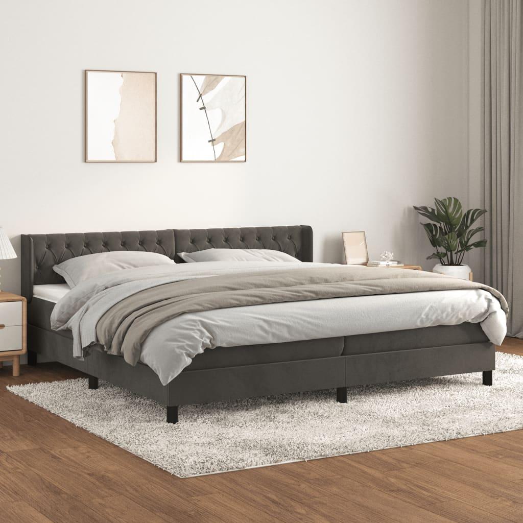 Kontinentalseng med madras 200x200 cm fløjl mørkegrå