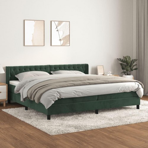 Kontinentalseng med madras 200×200 cm i fløjl - mørkegrøn