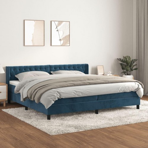 Kontinentalseng med madras 200x200 cm - fløjl, mørkeblå