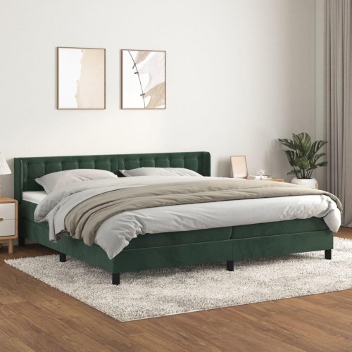 Kontinentalseng i fløjl 200×200 cm - mørkegrøn med madras og topmadras