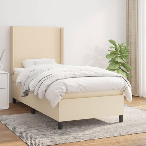 Kontinentalseng med madras 90x200 cm - stof, cremefarvet