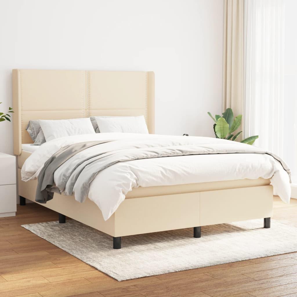 Kontinentalseng Med Madras Stof Farvet Creme - Ensfarvet med søm / 140 x 190 cm
