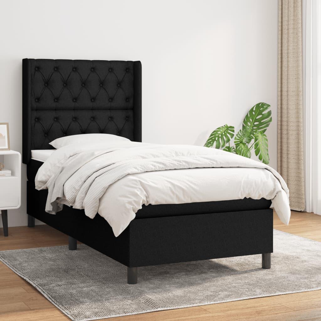 Kontinentalseng Med Madras Stof Sort - Med pynteknapper / 80 x 200 cm