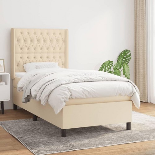 Kontinentalseng 100x200 cm med madras - stof, cremefarvet