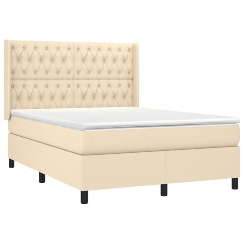 Kontinentalseng med madras 140 × 190 cm - stof, cremefarvet