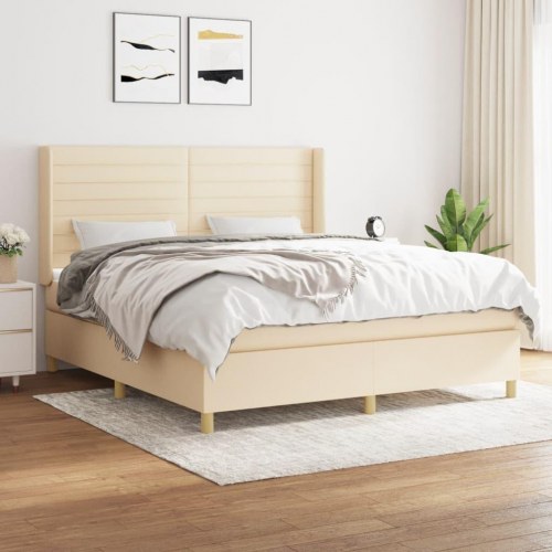 Kontinentalseng med madras 160x200 cm - stof, cremefarvet