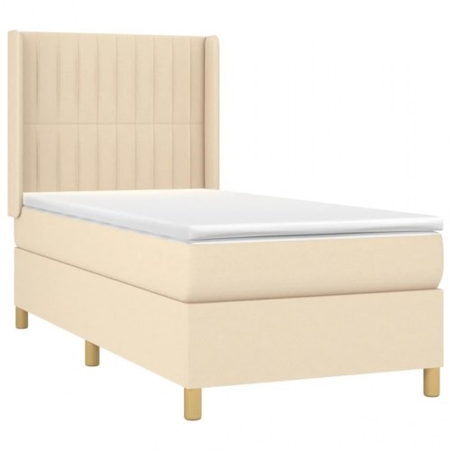 Kontinentalseng med madras 90x190 cm - stof, cremefarvet