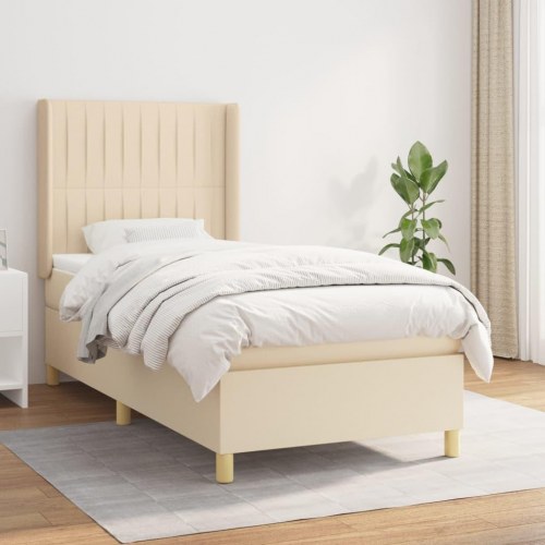Kontinentalseng med madras 100x200 cm - stof, cremefarvet