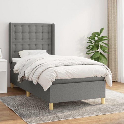 Kontinentalseng med madras 100×200 cm - stof, mørkegrå