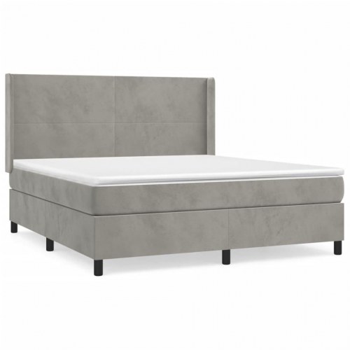 Kontinentalseng i fløjl 160x200 cm - lysegrå med madras og topmadras