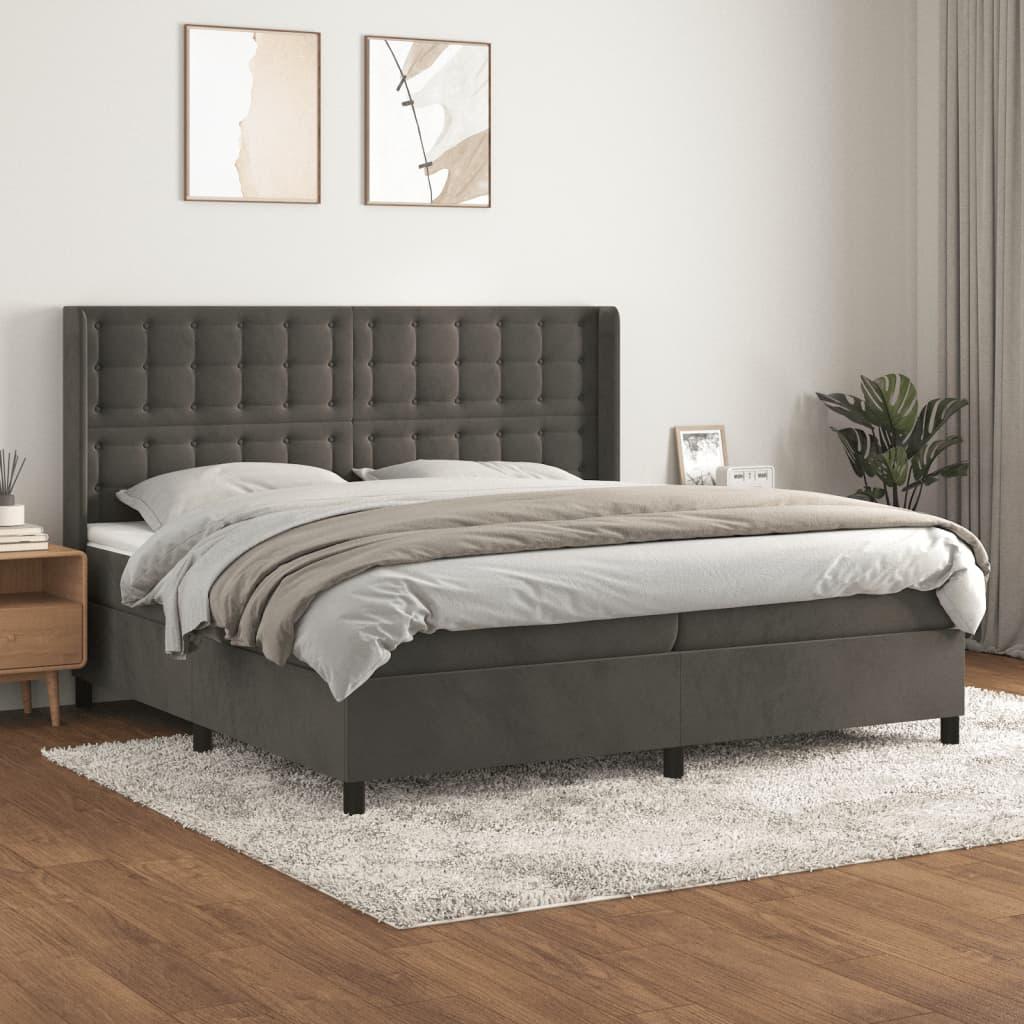 Kontinentalseng med madras 200x200 cm fløjl mørkegrå