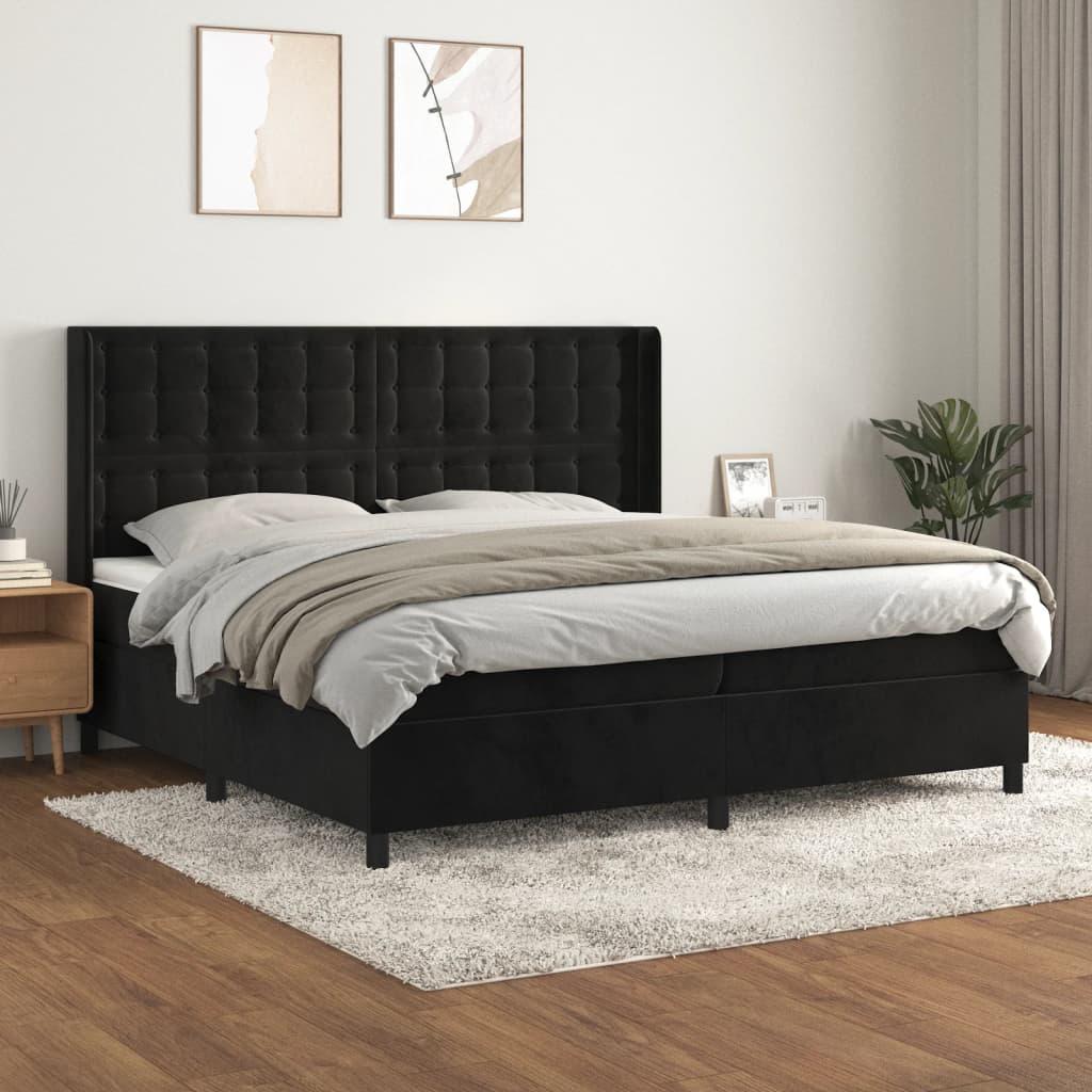 Kontinentalseng med madras 200x200 cm fløjl sort