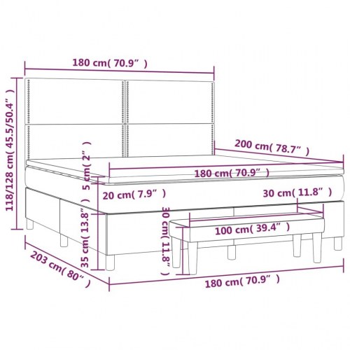 Kontinentalseng 180 x 200 cm i stof - lysegrå med topmadras og bænk