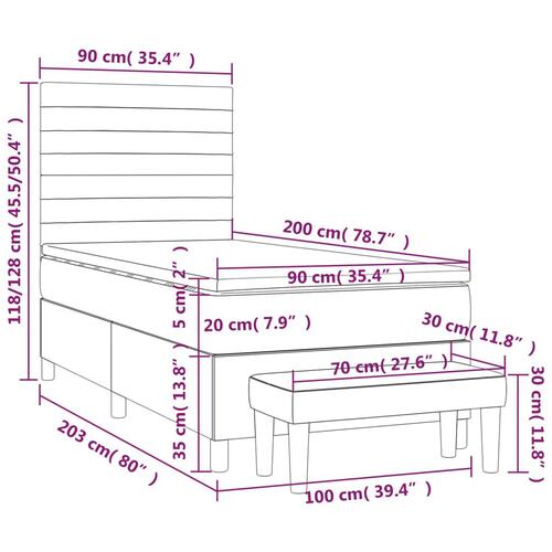 Kontinentalseng med madras 90x200 cm stof sort