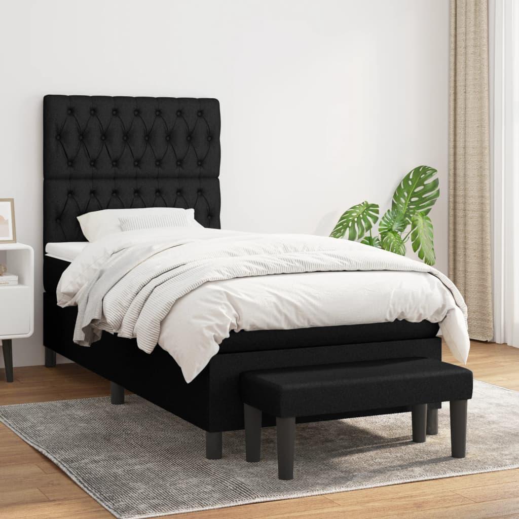 Kontinentalseng Med Madras Stof Sort - Med pynteknapper / 90 x 200 cm
