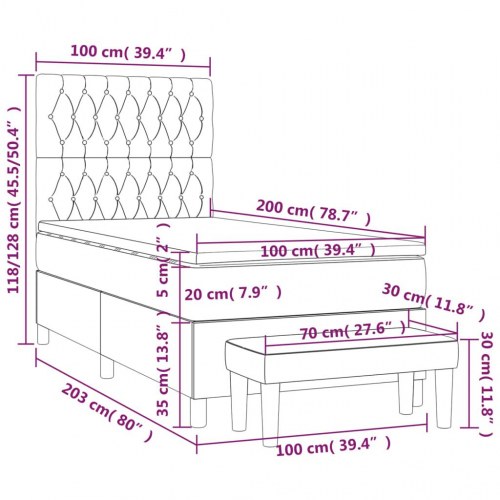 Kontinentalseng med madras 100×200 cm i stof - lysegrå