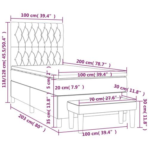 Kontinentalseng med madras 100x200 cm stof sort