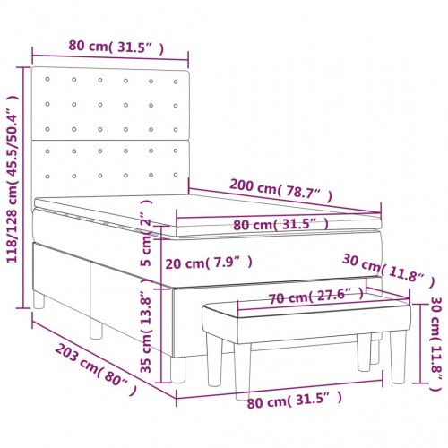 Kontinentalseng 80x200 cm i stof - lysegrå inkl. topmadras og bænk